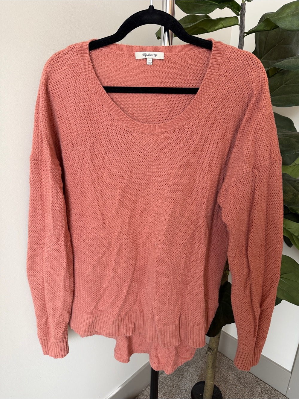 Madewell Coral-Pink Scoop Neck Knit Sweater